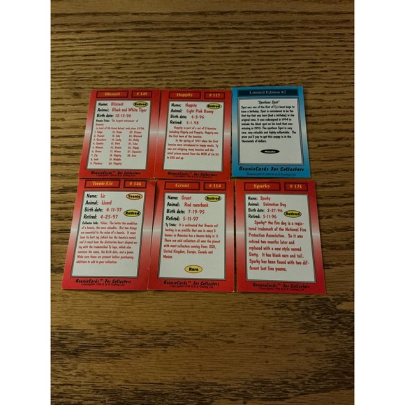 Beanie Baby Cards Lot of 6 Blizzard Hoppity Sparky Teenie Grunt Spot - Picture 2 of 2